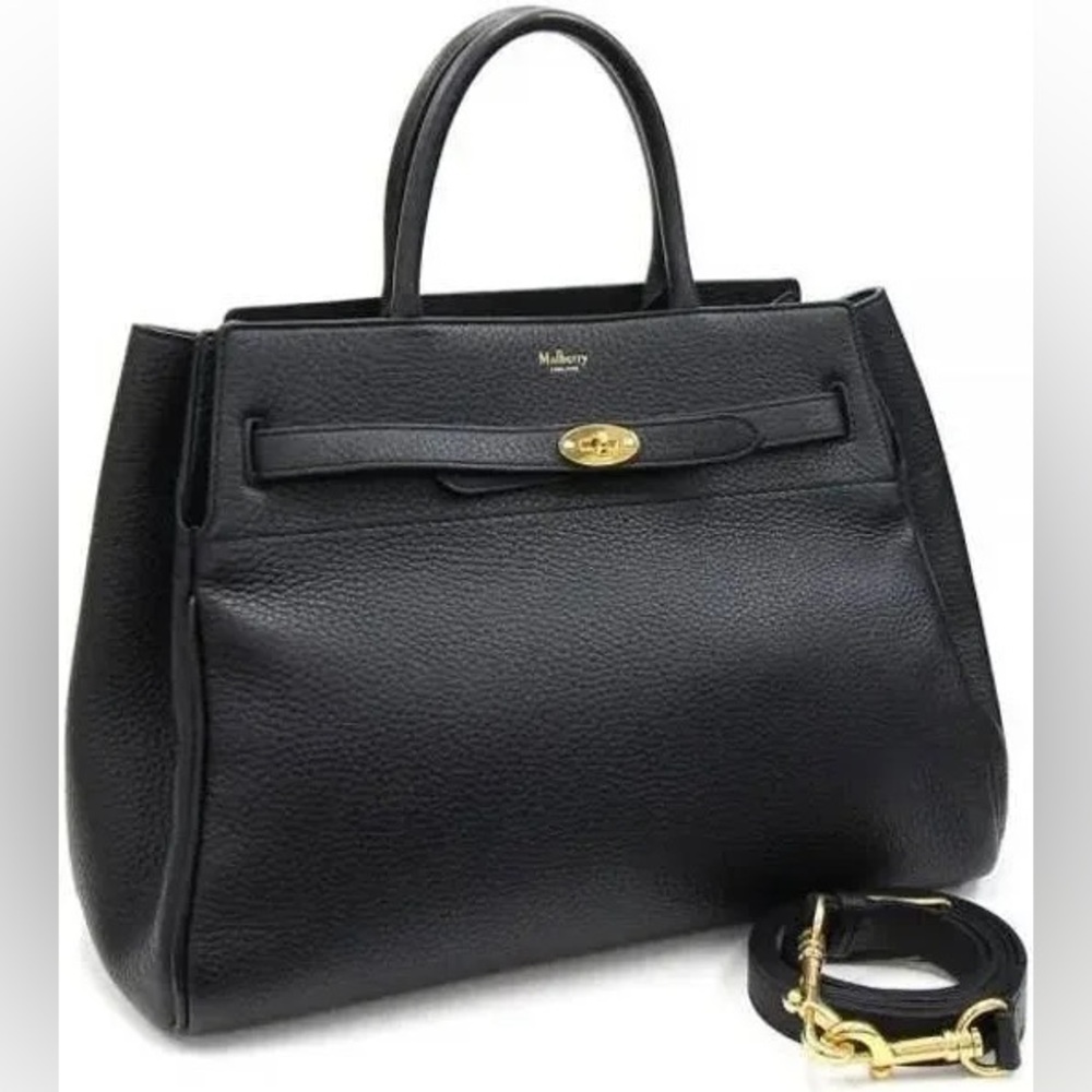 EUC Mulberry Belted Bayswater Pebbled Satchel Black Leather Shoulder Bag